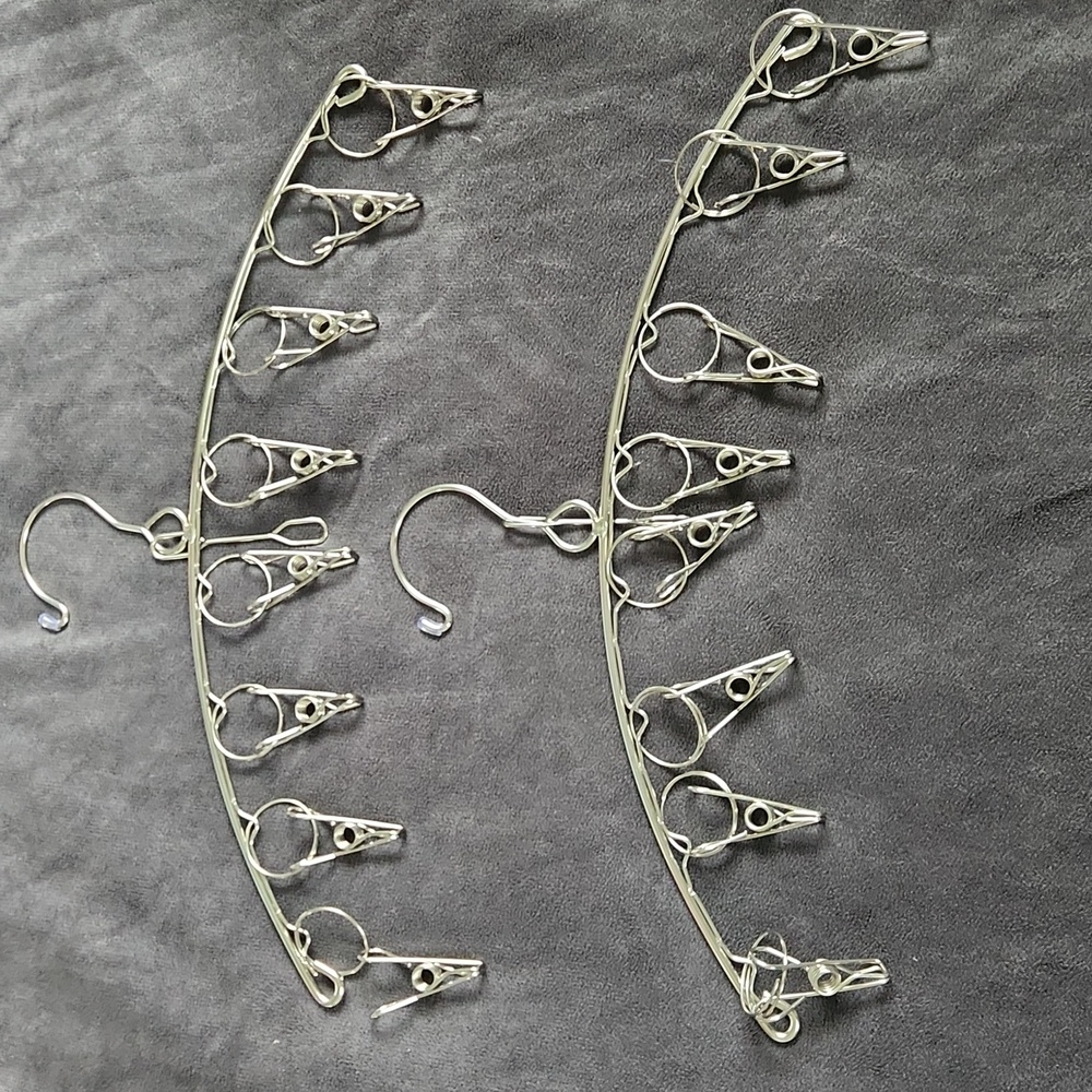 Pair Of Silver Metal Hangers With 8 Clips Each